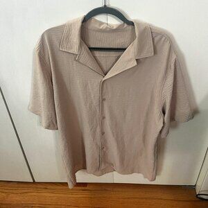 Zara Men's Short Sleeve Cream Shirt Large